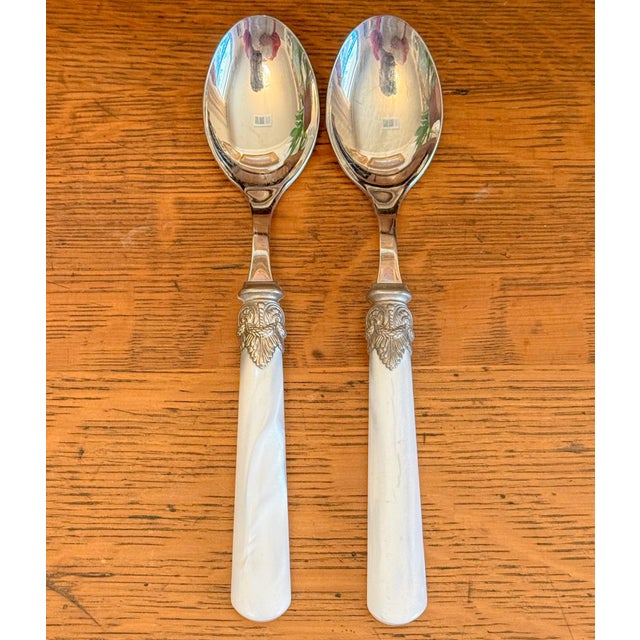 Metal Eme Italian Faux Mother of Pearl Stainless Flatware For Sale - Image 7 of 11