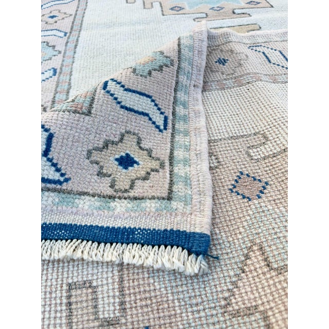 Beige Vintage Turkish Handknotted Blue Wool Rug For Sale - Image 8 of 9