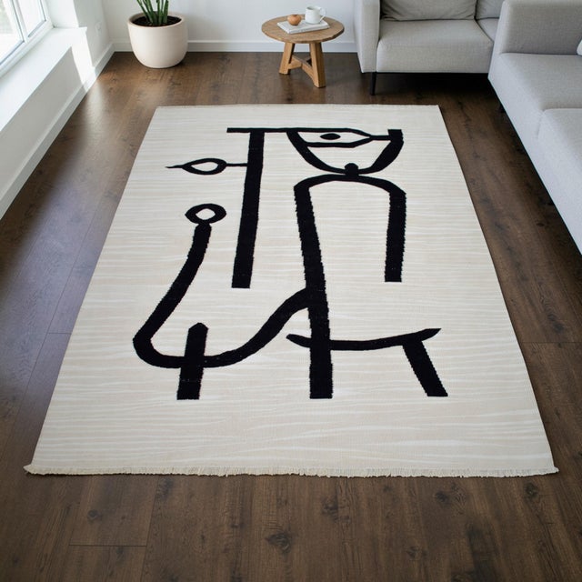 Mid-Century Modern Paul Klee - Lady Apart (Dame Abseits) Inspired Silk Hand Woven Area Wall Rug - 4′3″ × 5′8″ For Sale - Image 3 of 17
