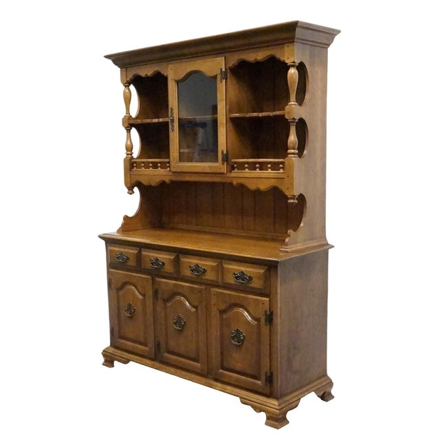 Keller Furniture Keller Furniture Solid Maple Colonial Early American 54" Buffet W. Display Hutch For Sale - Image 4 of 15