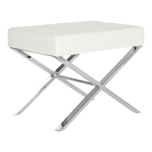 Minimal Ottoman in White & Chrome For Sale
