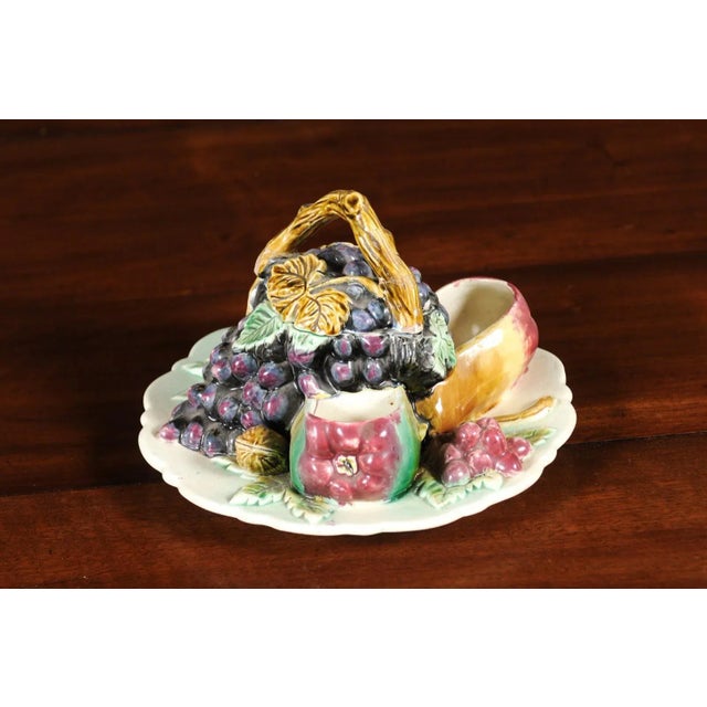Ceramic French 19th Century Glazed Majolica Lidded Fruit Dish with Grapes For Sale - Image 7 of 12