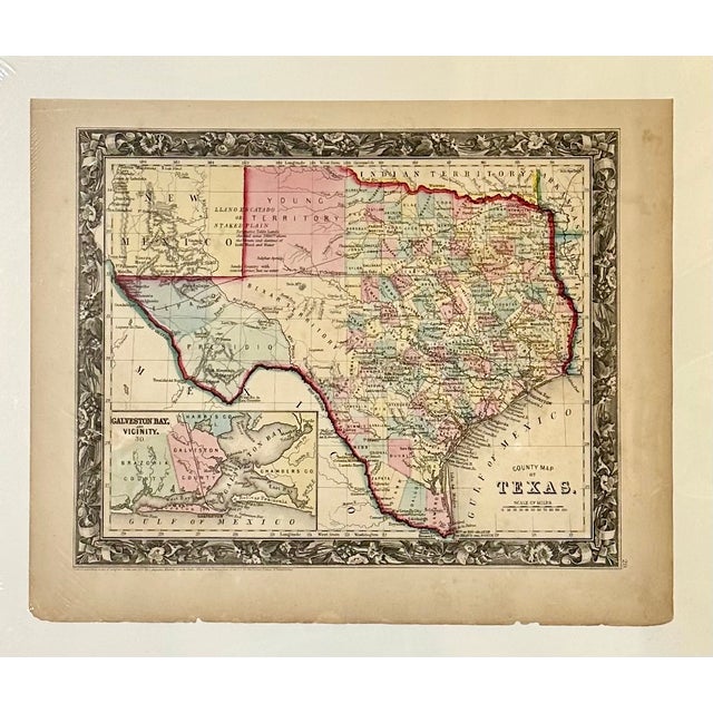 A beautifully detailed steel engraving of Texas, published by Samuel Augustus Mitchell Jr. in Philadelphia from "New...