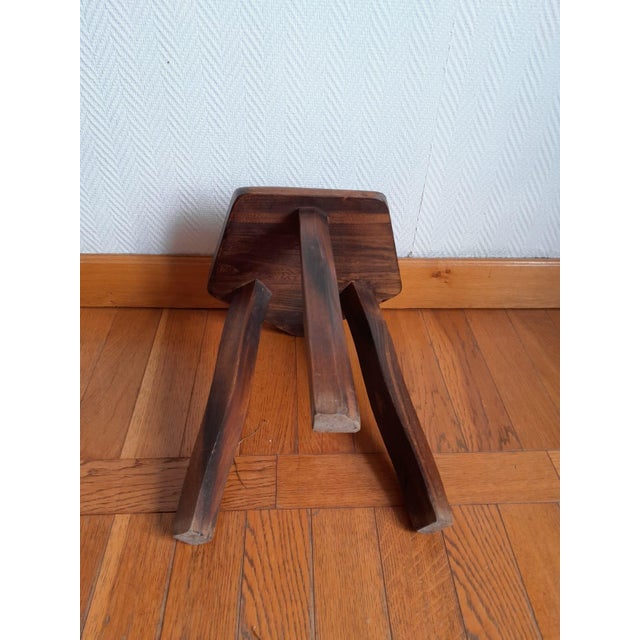 Brown Brutalist Stool in Wood, 1960s For Sale - Image 8 of 11