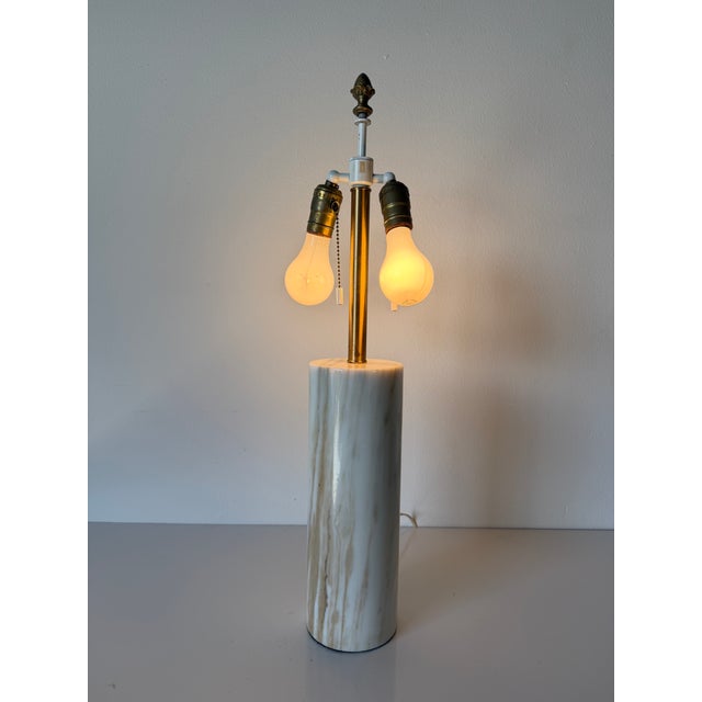 Mid-Century Modern 1960s Mid-Century Modern Nessen Calacatta Italian Marble Cylindrical Table Lamp For Sale - Image 3 of 12