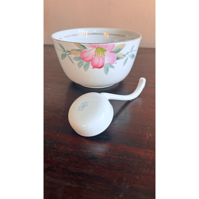 Antique, Early 20th Century Noritake Japan Azalea Porcelain Mayonnaise Dish With Nippon Ladle For Sale - Image 9 of 10