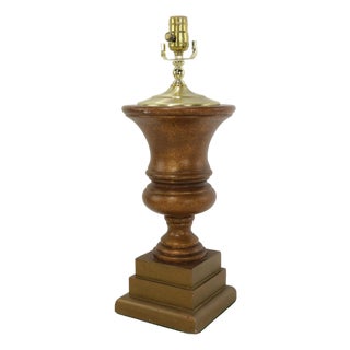 Vintage Neoclassical Gilded Spotted Carved Wooden Trophy Table Lamp For Sale