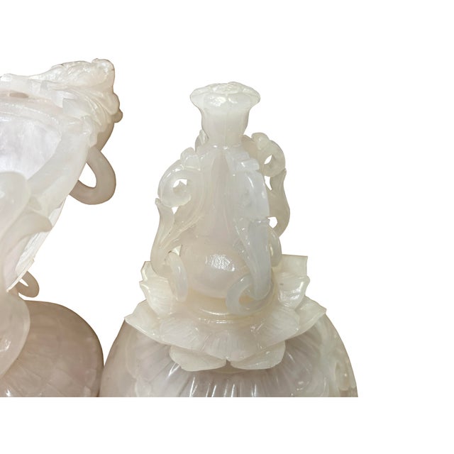 Asian Dragon Relief Carving White Stone Incense Holder Lidded Urn Ceremonial Vessel For Sale - Image 15 of 18