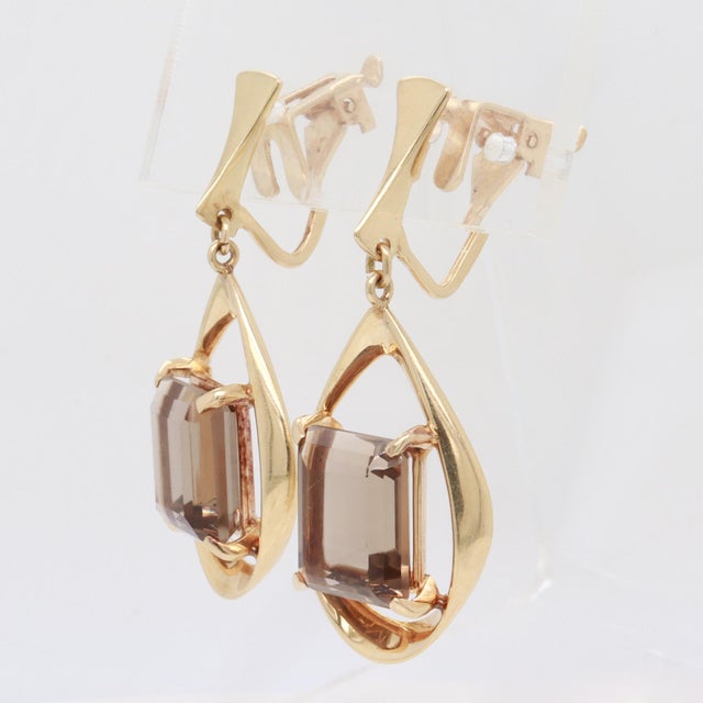 Mid 20th Century Pair of Ronald H Pearson Modernist 14k Forged Gold & Topaz Earrings For Sale - Image 5 of 13