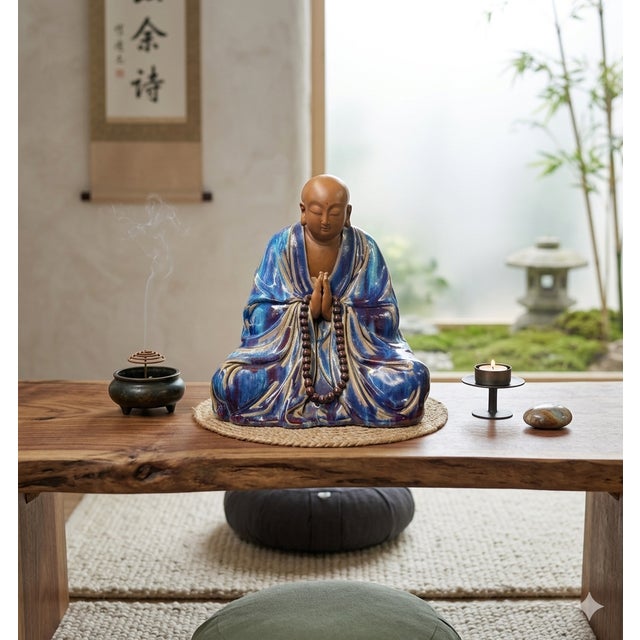 Fine Chinese Shiwan-Style Ceramic Luohan Amitabha in Deep Sea Glaze For Sale - Image 13 of 13