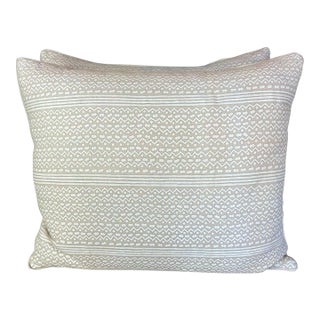 Tapa Stripe Patterned Fortuny Textile Pillows W/ Linen Backs, Pair For Sale