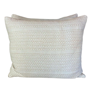Tapa Stripe Patterned Fortuny Textile Pillows W/ Linen Backs, Pair