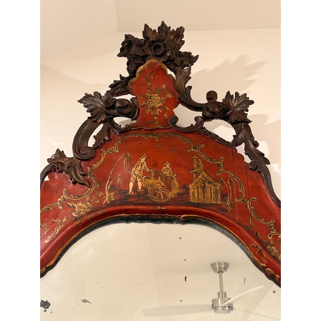 Late 19th Century Red Chinoiserie Lacquered Mirror For Sale - Image 5 of 11