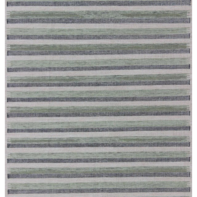 2020s 2020s Scandinavian Design Flat-Weave Rug With Striped Design in Charcoal and Green For Sale - Image 5 of 7