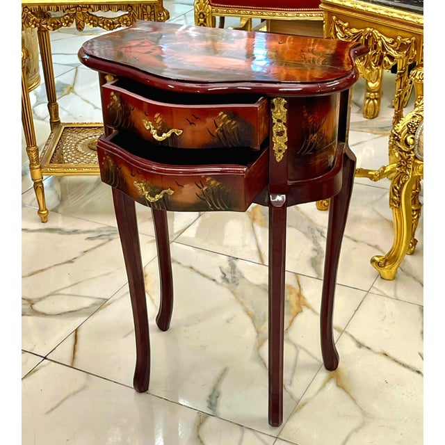 French Style Hand-Painted Accent Table With 2 Drawers & Gilded Brass Hardware For Sale - Image 9 of 9