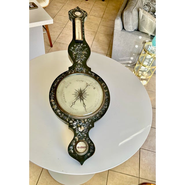 Late 19th Century 19th-Century Victorian Banjo Mother Pearl Wall Barometer For Sale - Image 5 of 18