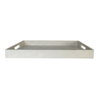Made Goods Modern White Faux Silk Large Mundrick Tray For Sale