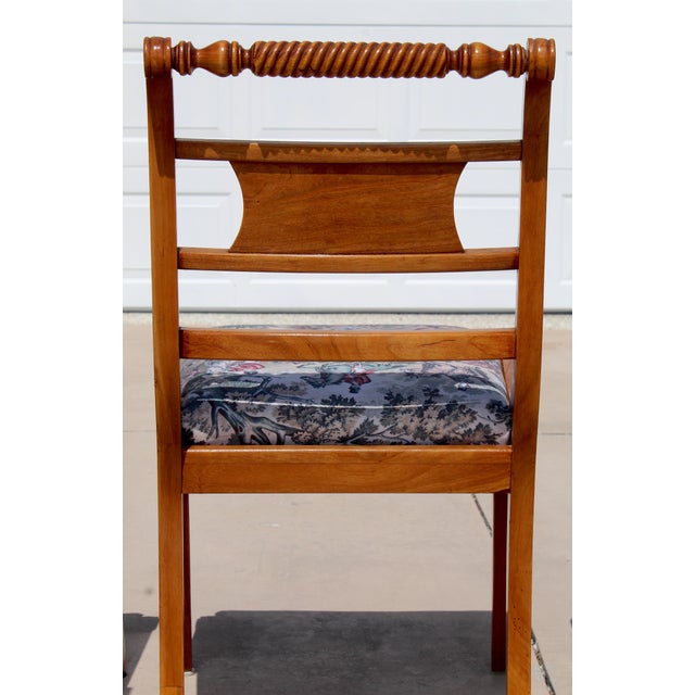 Set of 4 Vintage Federal Style Walnut Dining Chairs With Equestrian Hunt Scene Upholstery For Sale - Image 14 of 18