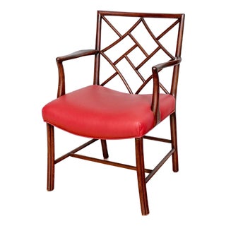 English Georgian Chinese Chippendale Style Mahogany Cockpen Armchair For Sale