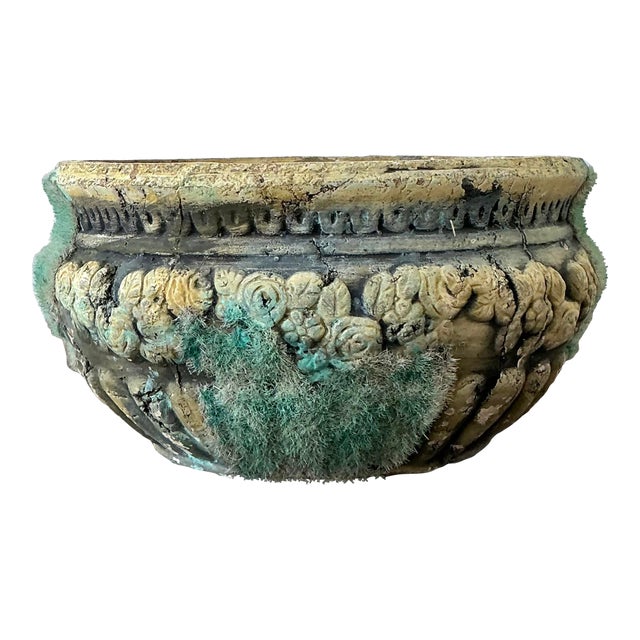 Vintage Patinated Moss Roses Planter For Sale
