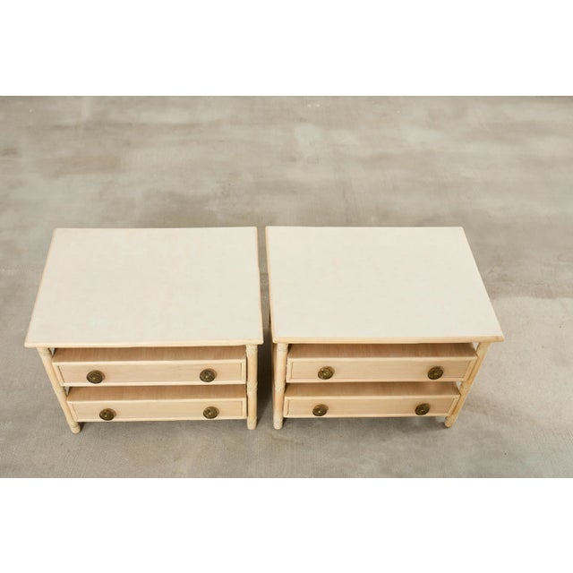 McGuire Pair McGuire Cerused Oak Rattan Nightstands End Tables For Sale - Image 4 of 17