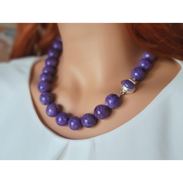 Chatoyant Charoite Necklace With Sterling Silver Charoite Clasp For Sale In Cleveland - Image 6 of 9
