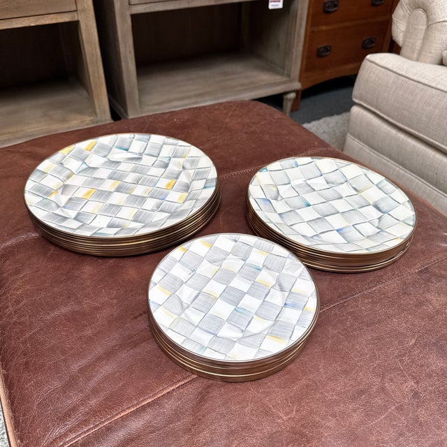 Mackenzie Childs Mackenzie Childs Enamelware Sterling Check Dinnerware, Set of Twenty-Six For Sale - Image 4 of 12