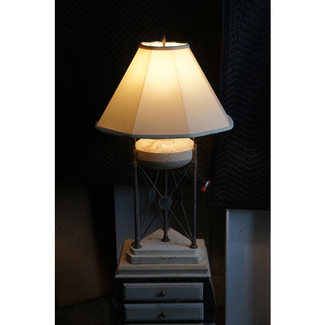 Vintage Neoclassical Directoire Style Travertine Stone & Iron Buffet Table Lamp For Sale - Image 11 of 11
