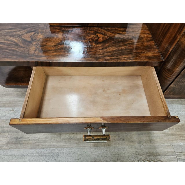 Art Deco Walnut Dressing Table with Mirror, 1940 For Sale - Image 10 of 18