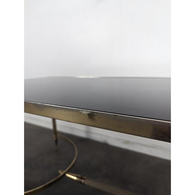 Black Neoclassical Coffee Table in Brass and Black Glass, 1960s For Sale - Image 8 of 9
