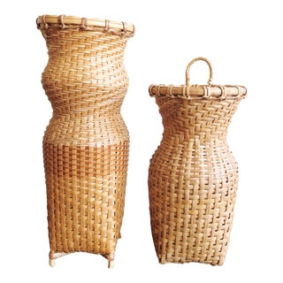 Vintage Tall Wicker Baskets, Set of 2 For Sale