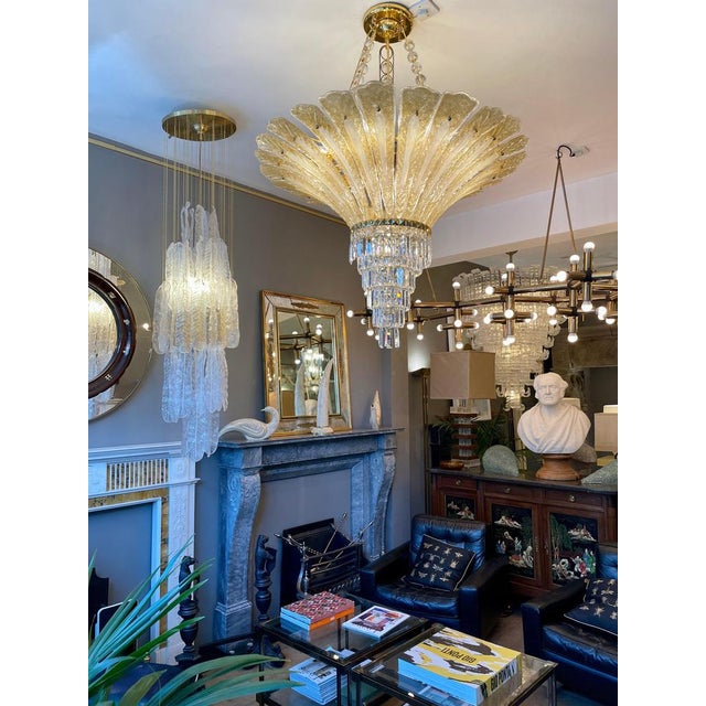 Large Italian Murano Gold Palm Leaf Chandelier, 1970 For Sale - Image 13 of 14