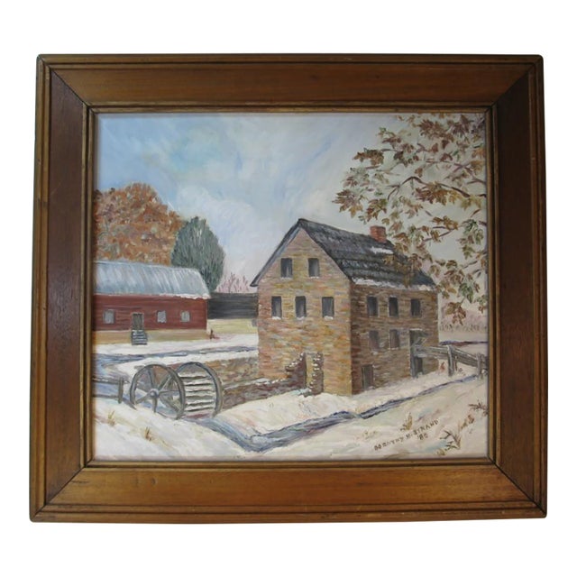 1980s Oil Painting Stone Mill Penypack Creek Homesburg Phila. Pa. Dorothy Strand, Framed For Sale