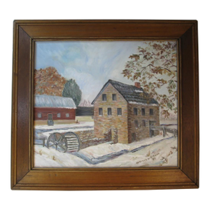 1980s Oil Painting Stone Mill Penypack Creek Homesburg Phila. Pa. Dorothy Strand, Framed