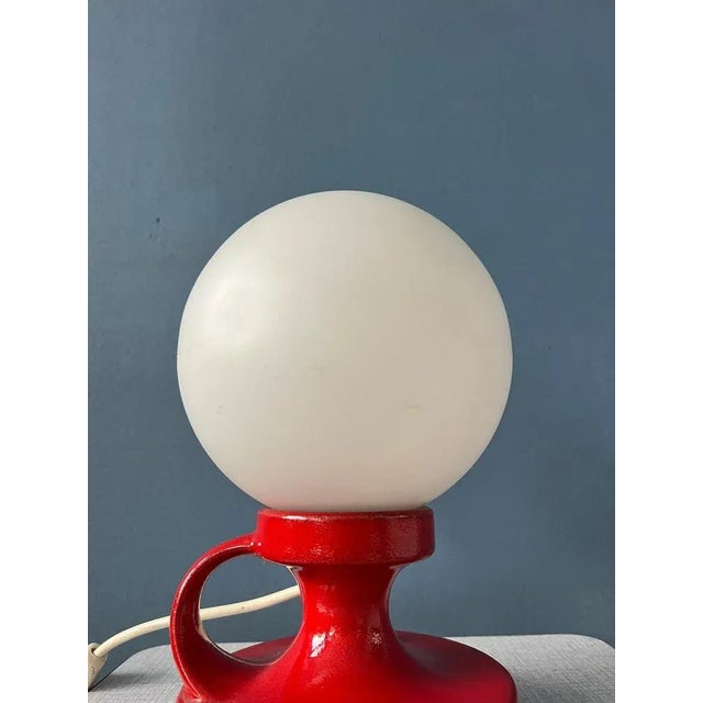 Mid-Century West German Ceramic Table Lamp with White Opaline Glass Shade For Sale - Image 10 of 11