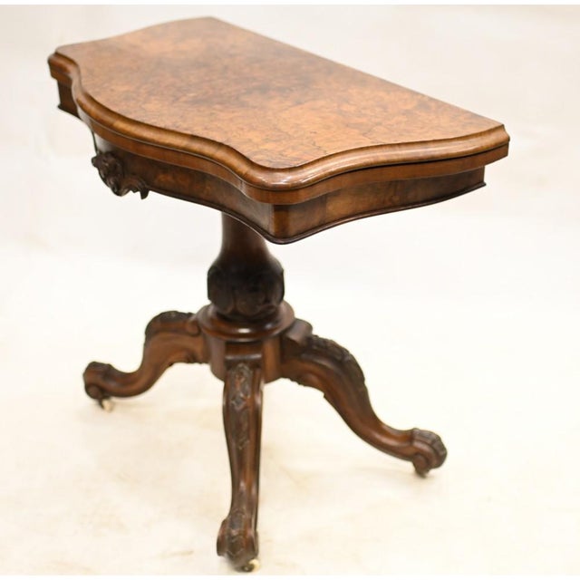 Victorian Card Table in Burr & Walnut, 1880s For Sale - Image 4 of 12