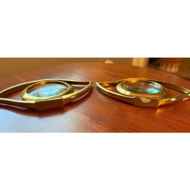 Brass 1960's Hermes "Eye of Cleopatra" Desk Magnifing Glass Jean Cocteau Loupe Design For Sale - Image 8 of 10
