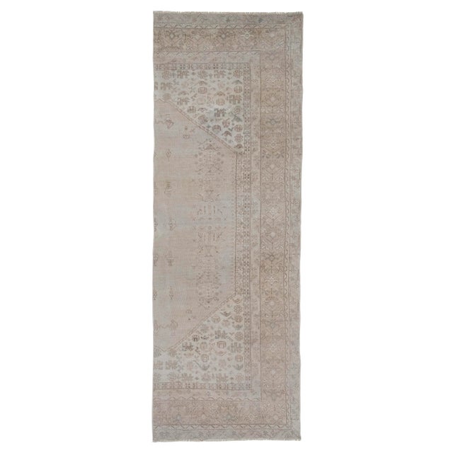 Distressed Turkish Oushak Runner 3'3" X 9'4" For Sale - Image 11 of 11