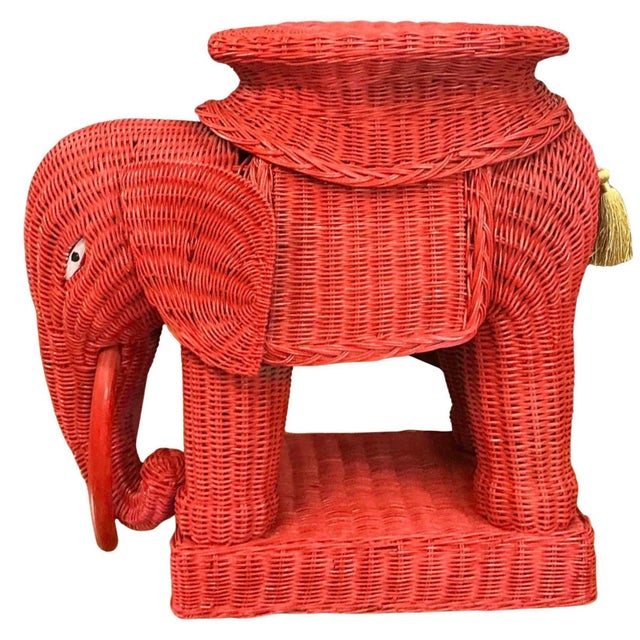 1970s Chinese Export Style Wicker Elephant Side Table / Stool / Garden Seat For Sale - Image 5 of 7