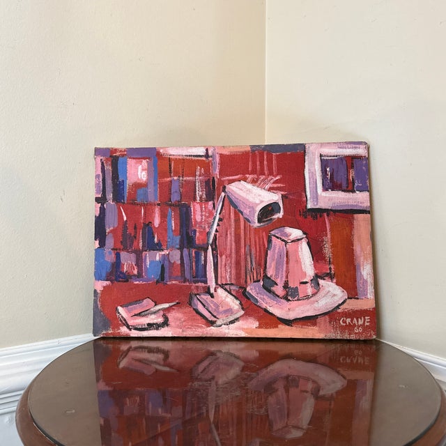 Add a striking piece of mid-century modern art to your collection with this original 1956 abstract painting signed by the...