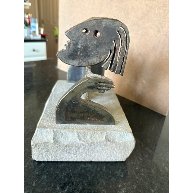 Vintage abstract Bronze Sculpture on stone pedestal ..it is signed by artist Albert Leon Wilson and dated 1971