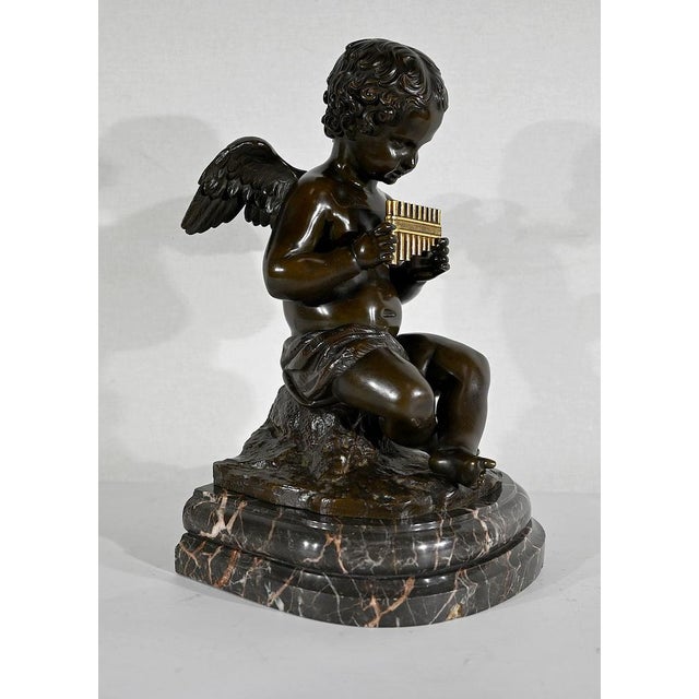 Metal Angel with Flute, Late 19th Century, Bronze & Marble For Sale - Image 7 of 18