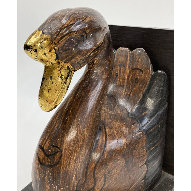 Wood Vintage Wooden Swan Bookends With Gilt Detail For Sale - Image 7 of 10