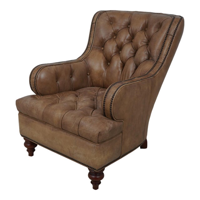 Maitland Smith Tufted Leather No.1134 Piper Chair For Sale