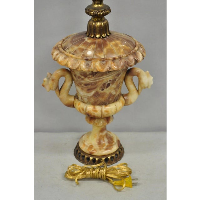 Vintage Italian Neoclassical Style Carved Alabaster Trophy Cup Urn Table Lamp For Sale - Image 10 of 12