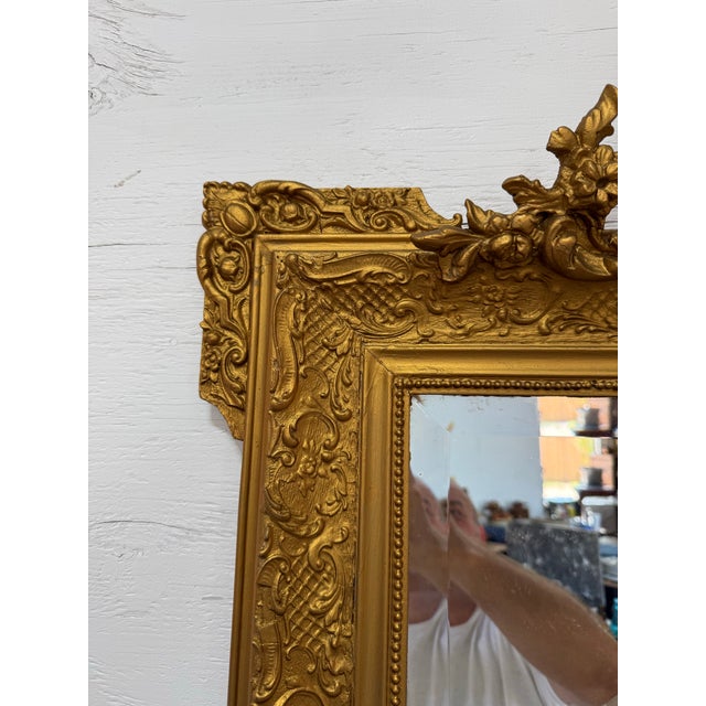 Large 19th Century Louis XV Carved and Giltwood Mirror For Sale - Image 9 of 12