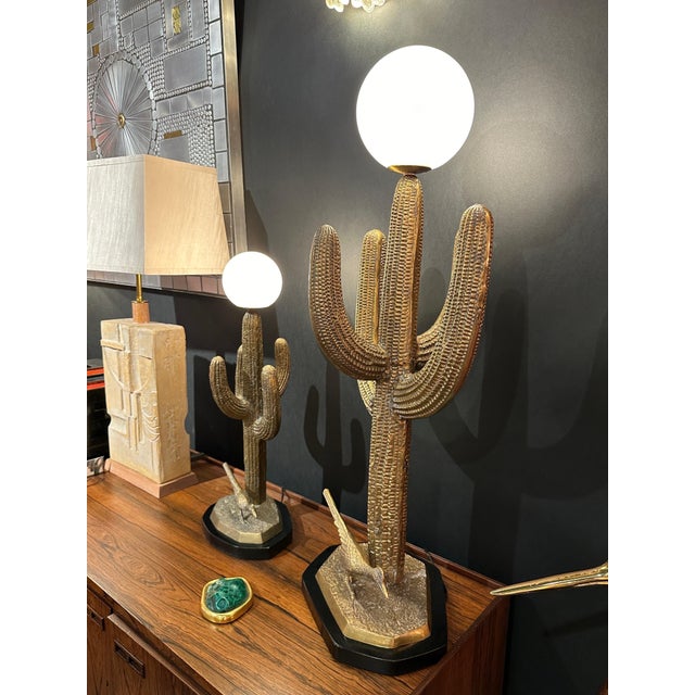 1970s Large Brass Saguaro Cactus Sculpture Lamp For Sale - Image 10 of 12