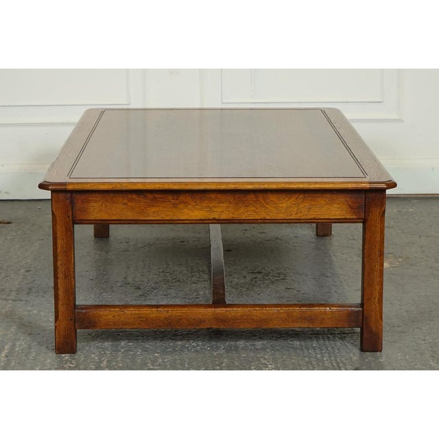 Large Vintage Oak Coffee Table with Grain Oak Top and H Frame For Sale - Image 5 of 16