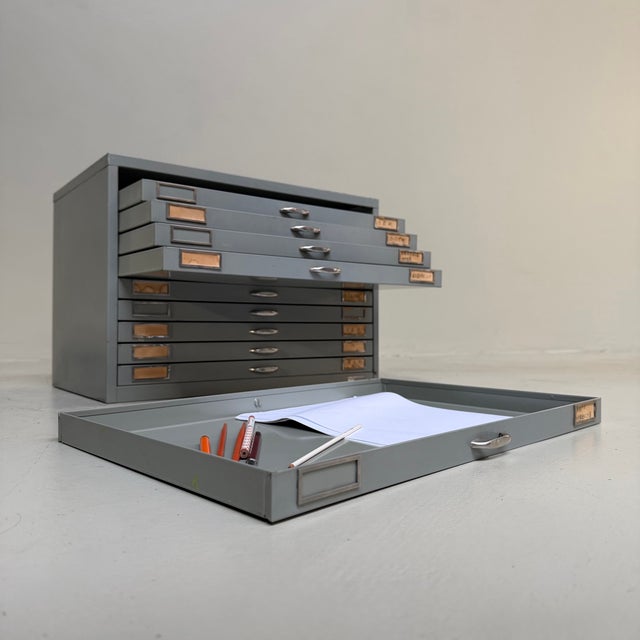 Japanese Industrial Metal Filing Cabinet, 1950s For Sale - Image 10 of 14