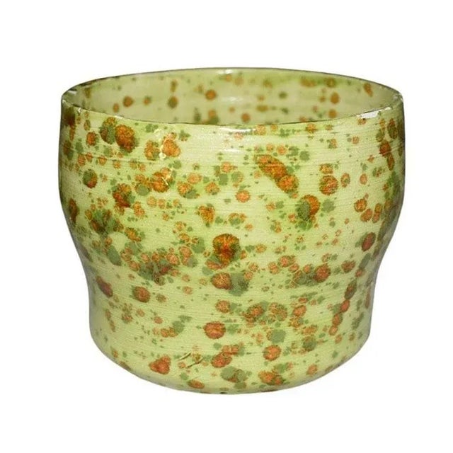 1970s Studio Pottery Lime Green and Red Drip Pot Planter or Bowl - 1970s Signed For Sale - Image 5 of 5